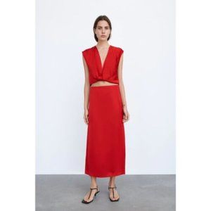 Zara straight midi satin effect skirt Small 7839/419